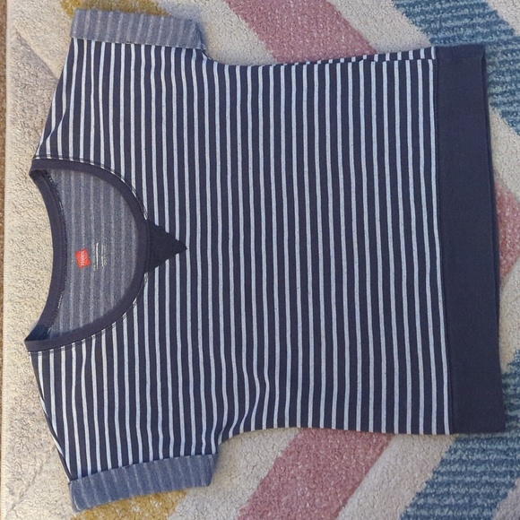 Hanes Grey Striped Cap Sleeved Tee - Picture 2 of 4